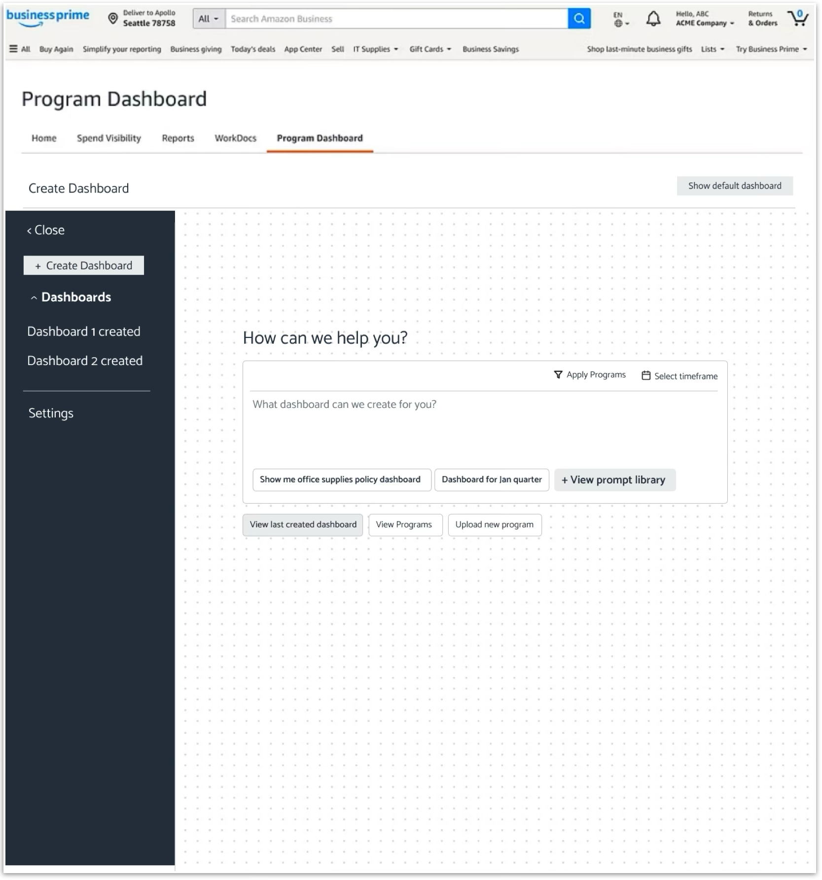 Create Dashboard with an empty prompt